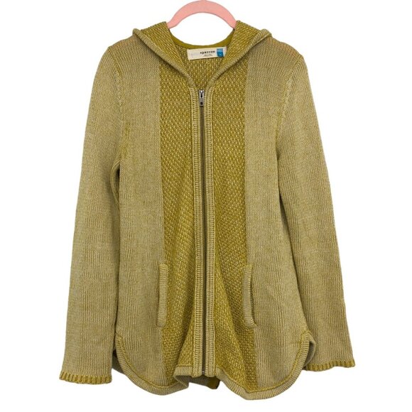 Anthropologie Sparrow Yellow Zip Up Hooded Knit Sweater size M - Picture 1 of 15